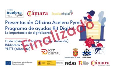 15/11/2023 – YESTE – Presentación de la Oficina Acelera Pyme. La importancia de digitalizarse: que beneficios puede obtener mi empresa. Programa Kit Digital.